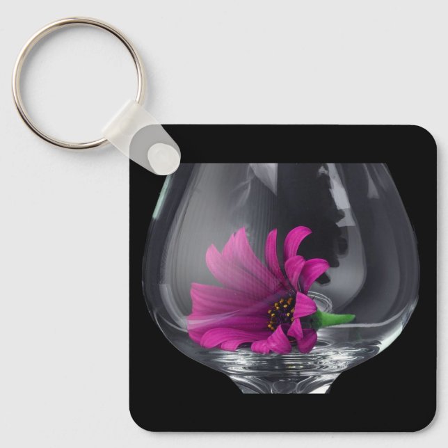 Pink Daisy Closeup In A Wine Glass Key Ring (Front)