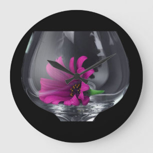 Pink Daisy Closeup In A Wine Glass Large Clock