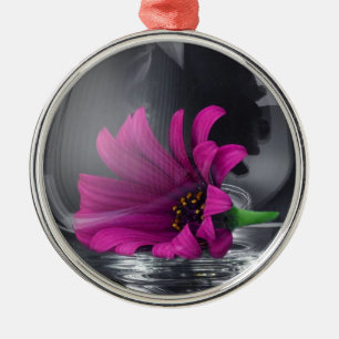 Pink Daisy Closeup In A Wine Glass Metal Tree Decoration