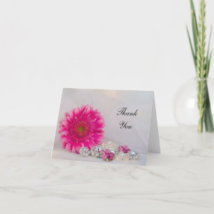 Pink Daisy Diamond Buttons Wedding Thank You Card