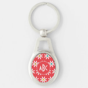 Pink Daisy Dots Monogram Key Ring