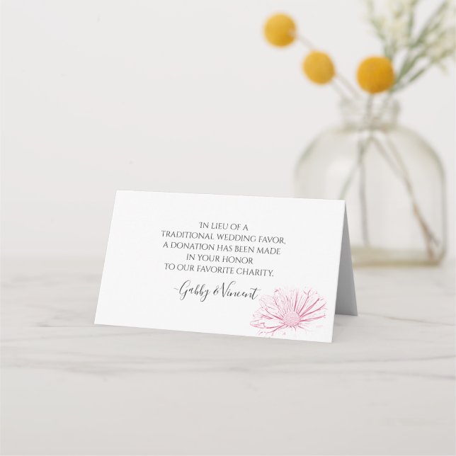 Pink Daisy Effect Floral Wedding Charity Favours Place Card (Front)