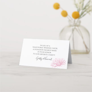 Pink Daisy Effect Floral Wedding Charity Favours Place Card