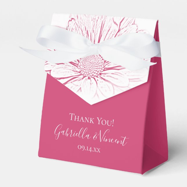 Pink Daisy Effect Floral Wedding Favour Box (Front Side)