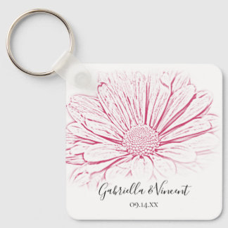 Pink Daisy Effect Floral Wedding Key Ring