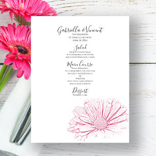 Pink Daisy Effect Floral Wedding Menu