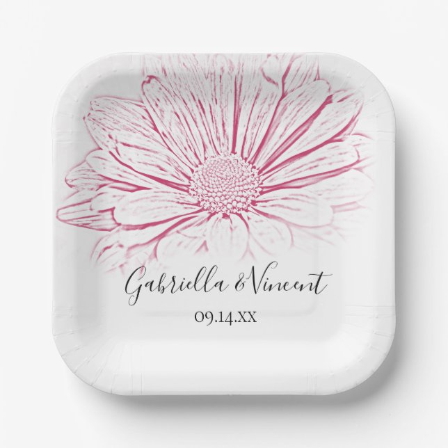 Pink Daisy Effect Floral Wedding Paper Plate (Front)