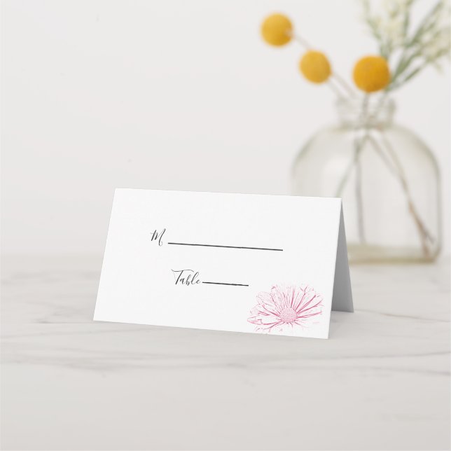 Pink Daisy Effect Floral Wedding Place Card (Front)