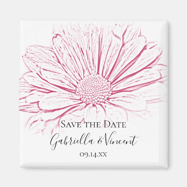 Pink Daisy Effect Floral Wedding Save the Date Magnet (Front)
