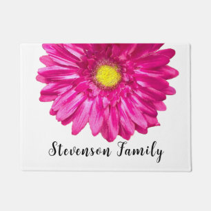 Pink Daisy family last name custom welcome Doormat