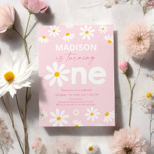 Pink Daisy First Birthday Invitation