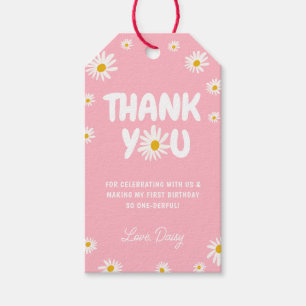Pink Daisy Floral 1st Birthday Thank You Favour Gift Tags