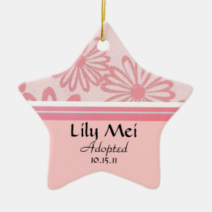 Pink Daisy Floral Adoption Announcement Ceramic Tree Decoration