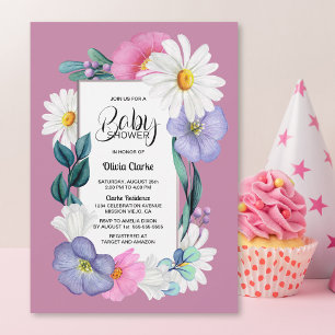 Pink Daisy Floral Baby Shower Invitation