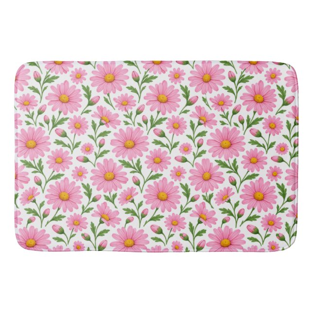 Pink Daisy Floral Botanical Pattern Bath Mat (Front)