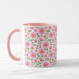 Pink Daisy Floral Botanical Pattern Coffee Mug