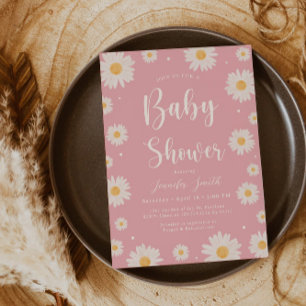 Pink Daisy Floral Girl Baby Shower Invitation