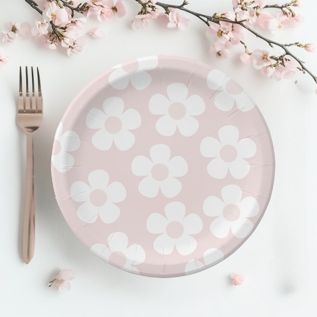Pink Daisy Floral Paper Plate (Creator Uploaded)