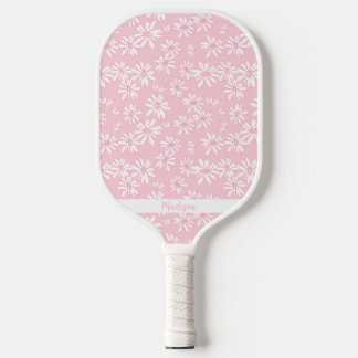 Pink Daisy Floral Pattern Personalised Name Cute Pickleball Paddle