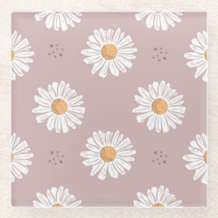 Pink Daisy: Floral Repeat Pattern. Glass Coaster