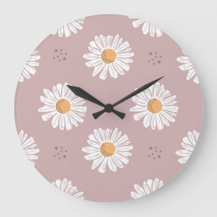 Pink Daisy: Floral Repeat Pattern. Large Clock