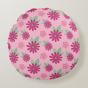 Pink daisy floral seamless patternart, beauty, blo round cushion