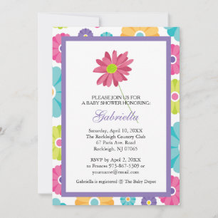 Pink Daisy Flower Baby Shower Invitation