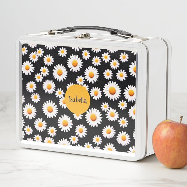 Pink Daisy Flower Botanical colourful pattern kids Metal Lunch Box (In Situ)