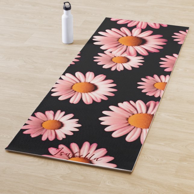 Pink Daisy Flower Botanical pattern girly Yoga Mat (In Situ)