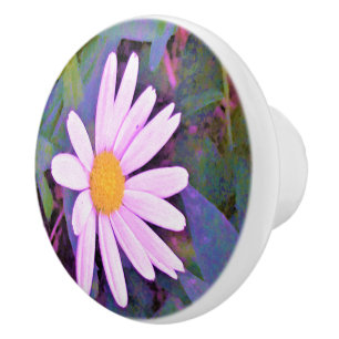 Pink Daisy Flower Ceramic Knob