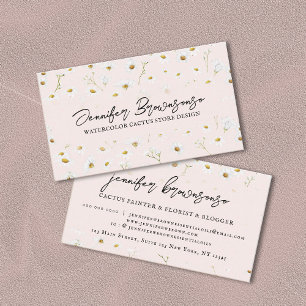 Pink Daisy Flower Chic Elegant Signature Script Business Card