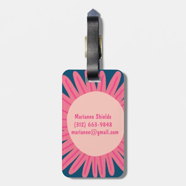 Pink Daisy Flower CUSTOMIZED INITIALS Luggage Tag (Back Vertical)