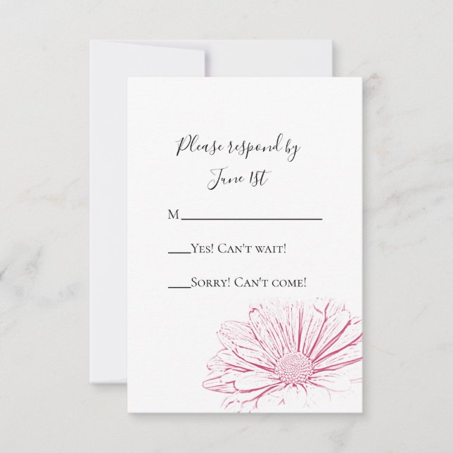 Pink Daisy Flower Effect Floral Wedding RSVP Card (Front)
