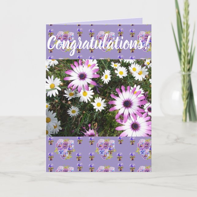 Pink Daisy Flower Floral Conrgatulations art Card (Front)