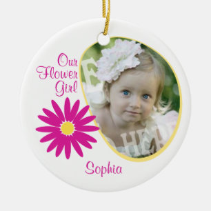 Pink Daisy Flower Girl Photo Ceramic Tree Decoration