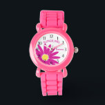 Pink Daisy Flower Girl Watch<br><div class="desc">Fun and bold pink daisy flower girl design with name.  This watch makes the perfect wedding thank you gift for a sweet little flower.  Personalise with a name to make it extra special.</div>