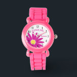 Pink Daisy Flower Girl Watch<br><div class="desc">Fun and bold pink daisy flower girl design with name. This watch makes the perfect wedding thank you gift for a sweet little flower. Personalise with a name to make it extra special.</div>