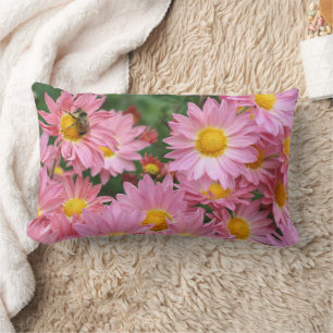 Pink Daisy Flowers And Bumble Bee   Lumbar Cushion