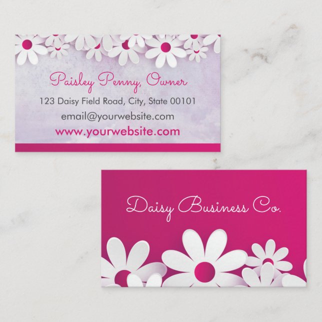 Pink Daisy Flowers Business Card (Front/Back)