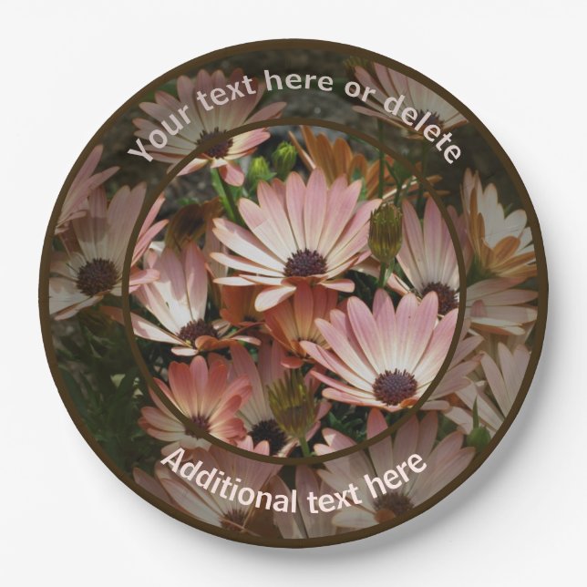 Pink Daisy Flowers Personalised Party  Paper Plate (Front)