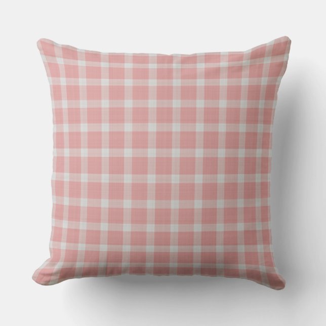 Pink Daisy Gingham Plaid checkered Cushion (Front)