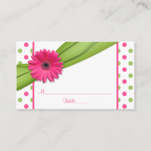 Pink Daisy Green Polka Dot Ribbon Place Cards
