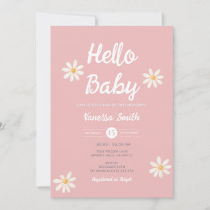 Pink Daisy Hello Baby Girl Baby Shower  Invitation