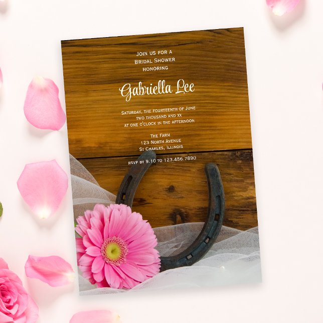 Pink Daisy Horseshoe Country Western Bridal Shower Invitation (Creator Uploaded)
