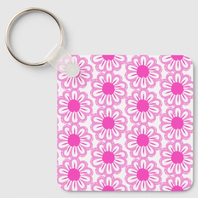 Pink Daisy Illustration Key Ring (Front)