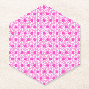 Pink Daisy Illustration Paper Coaster