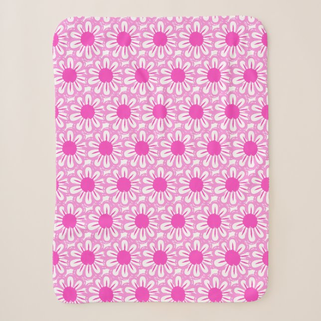 Pink Daisy Illustration Sherpa Blanket (Front)