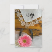 Pink Daisy Lace Country Western Wedding RSVP Card