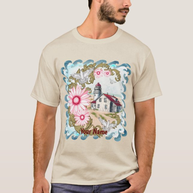 Pink Daisy Lighthouse  T-Shirt (Front)