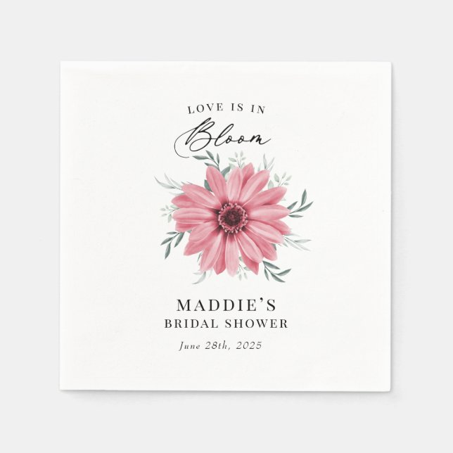 Pink Daisy "Love is in Bloom" Bridal Shower Napkin (Front)
